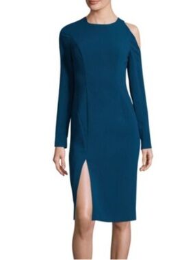 Black Halo Teal One-Shoulder Long-Sleeve Midi Dress